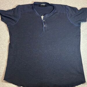 Wings + Horns Navy cotton Henley 3 button shirt,  XL